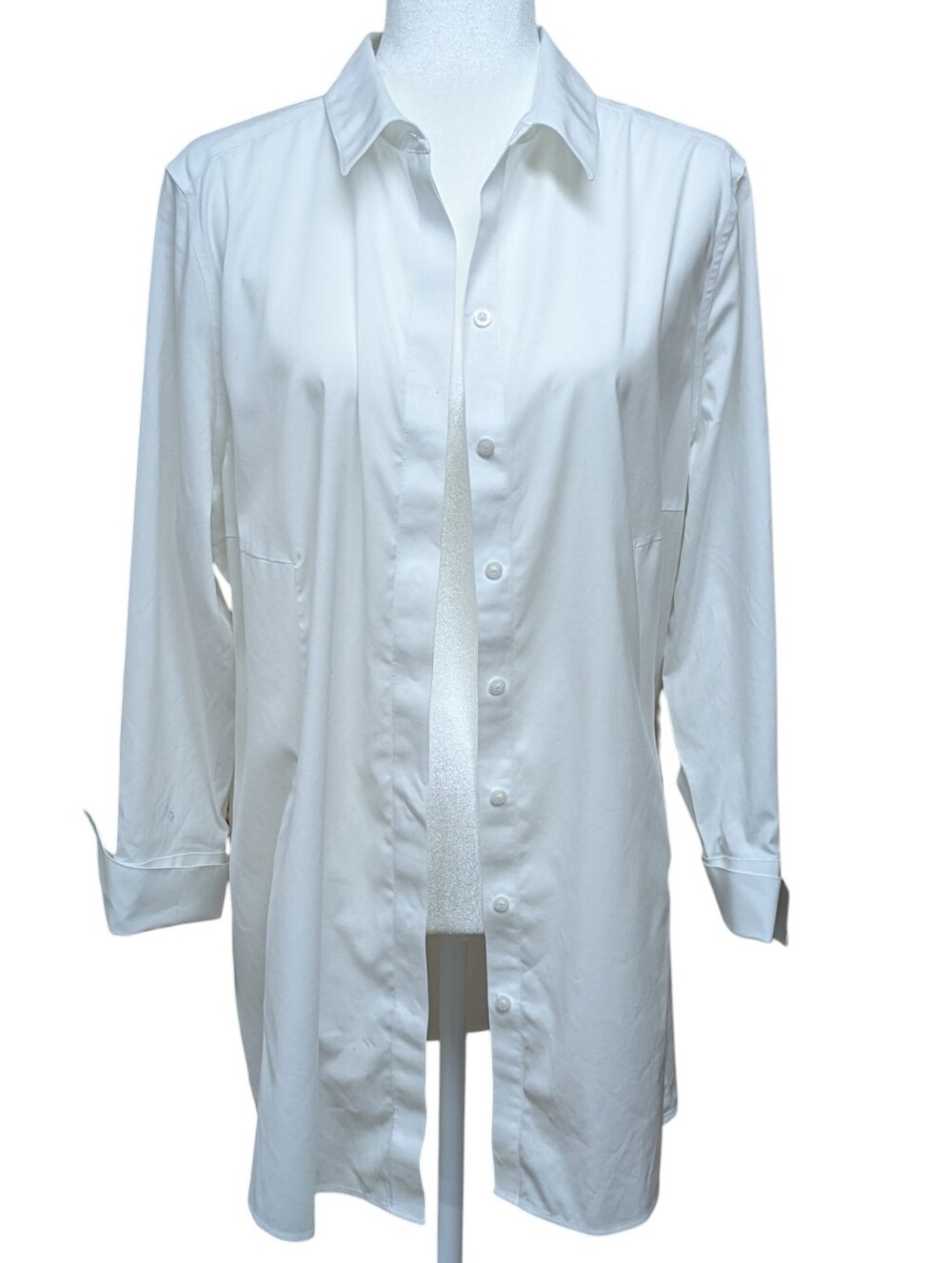 Chicos White Tunic Length Button Front Side Pocket Top Size 3 16/XL - Picture 12 of 12